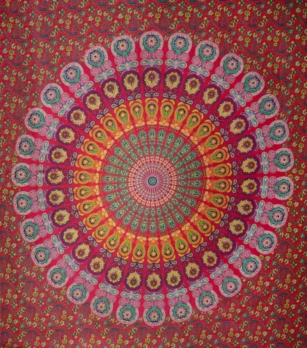 Vista 3 de Popular Handicrafts - Tapiz para colgar en la pared con diseño hippie de mandala bohemia, psicodélico, indio de pavo real, para meditación, gitano