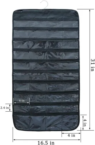 Vista 6 de Organizador colgante de doble cara para joyas, soporte para herramientas pequeñas con 80 bolsillos transparentes (negro)