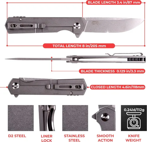 Vista 2 de Firebird GANZO FH12-SS Cuchillo plegable de bolsillo, hoja de acero D2, mango de acero con clip para acampar al aire libre EDC Cuchillo de bolsillo