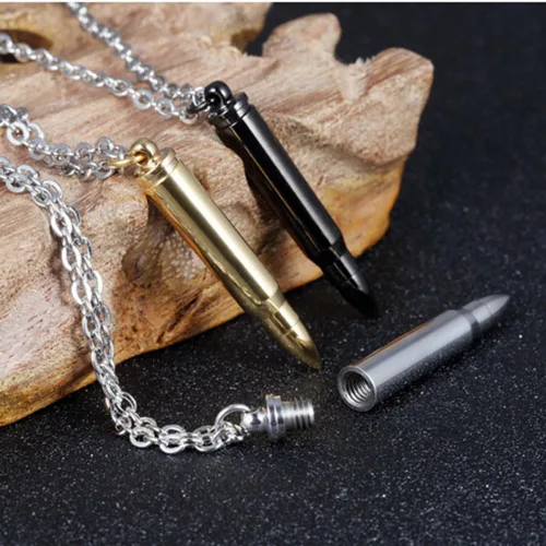 Vista 3 de jajafook Cilindro de acero inoxidable Bullet Collar con Colgante titular, urna colgante collar, SilverBlackGold