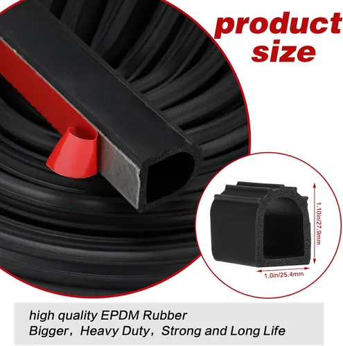 Vista 2 de Tira de sello de puerta de goma en forma de D de 1" sello deslizante para RV sello autoadhesivo de goma EPDM resistente para clima automotriz