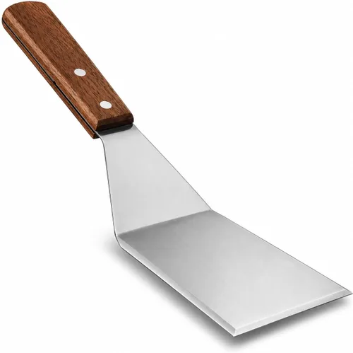Vista 11 de Homi styles Espátula pequeña de metal con mango de madera Merbau Aleta de acero inoxidable resistente con bordes biselados Espátula pequeña
