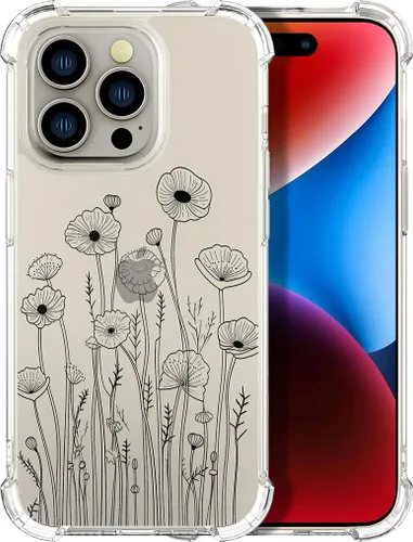 Vista 48 de Compatible con iPhone 14, funda transparente y bonita para mujeres y niñas, diseño floral, diseño floral femenino, funda para teléfono 14