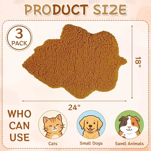 Vista 3 de Paquete de 3 camas autocalentables para mascotas con forma de hoja, autocalentable, tapete térmico lavable para erizo, conejo, planeador de azúcar