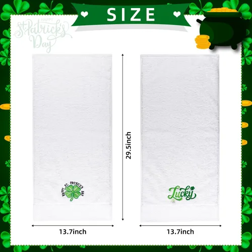 Vista 6 de Quera Paquete de 2 toallas de mano para el día de San Patricio, trébol de la suerte, 100% algodón, bordadas, decoración de lujo, juego de toallas