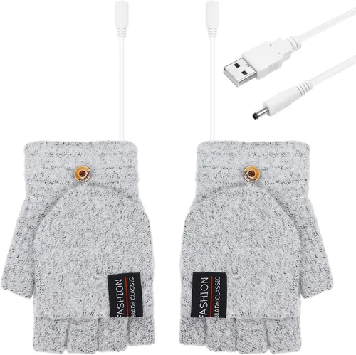 Vista 8 de LIOOBO Guantes calefactados por USB: guantes de escritura suaves para tejer, guantes de calentamiento de invierno, calentadores de mano