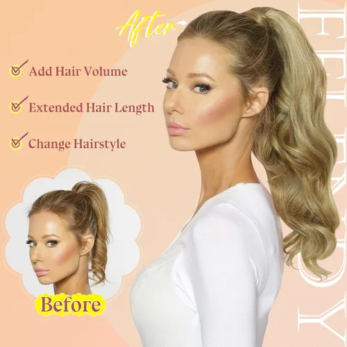 Vista 28 de FELENDY Extensión de cola de caballo, extensiones de cabello largo envolvente de 18 pulgadas, extensiones de cabello ondulado y rizado con clip
