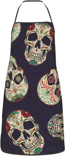 Vista 9 de Delantal de calavera de azúcar, delantales de cocina para hombres y mujeres, delantal de cocina, delantal de chef, delantales de jardín ajustables