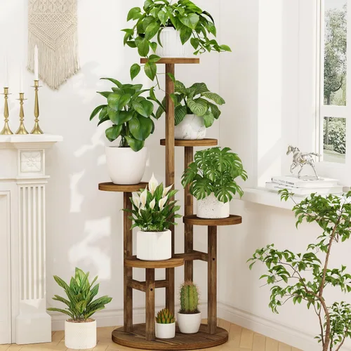 Vista 14 de LASZOLA Soporte Negro de Madera de 5 Niveles para Plantas de Interior para Macetas Más Grandes de Servicio Pesado, Estantes Verticales Resistentes