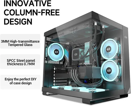 Vista 2 de PCCOOLER C3T500 ARGB Chasis para PC Mid Tower Escritorio Superior para PC Gaming para ATX/M-ATX/ITX con 6 Ventiladores ARGB, Diseño Sin Columnas
