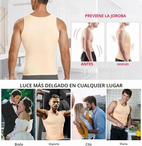 Vista 6 de Gotoly Camiseta de compresión para hombre, chaleco moldeador de cuerpo Beige