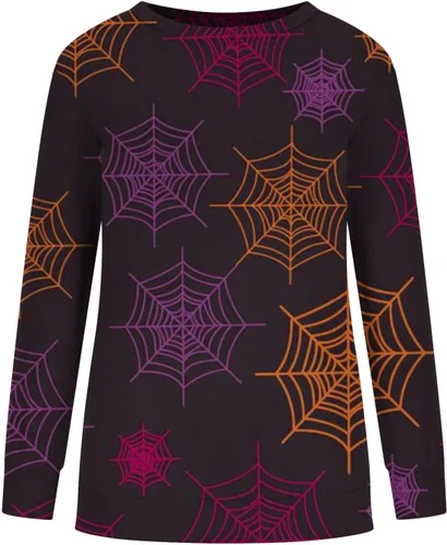 Vista 4 de Comigeewa Sudadera con estampado retro para mujer, camisa de cuello redondo de Halloween, novedad, cuello redondo