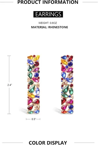 Vista 6 de KELMALL - Aretes colgantes cuadrados con diamantes de imitación y cristales brillantes geométricos para mujer, colección Kemall