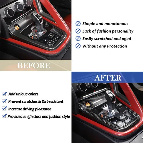 Vista 2 de Daeiclru Cubierta de fibra de carbono real para el panel de cambios del interior del automóvil, compatible con Jaguar F-TYPE 2013-2022, accesorios