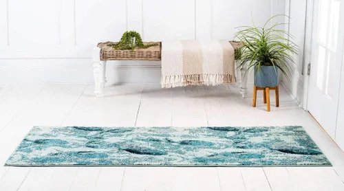 Vista 3 de Alfombra moderna Positano de estilo costero de Loom, Polipropileno, Azul claro