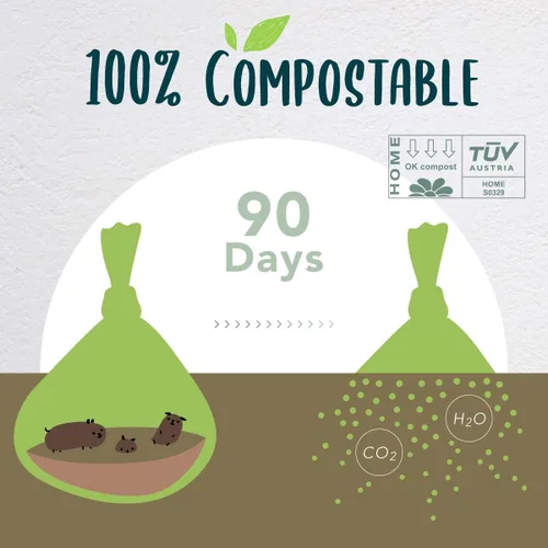 Vista 2 de 60 bolsas compostables para excrementos de perro, extragruesas, a prueba de fugas, sin perfume, ecológicas, 9 x 13 pulgadas