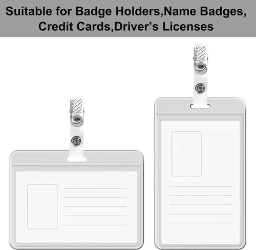Vista 4 de Happy Trees 50 unidades de clips de metal para insignias con correas de PVC transparente, clip de soporte de identificación para portainsignias
