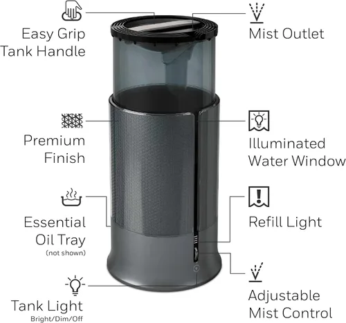 Vista 7 de Honeywell Designer Series Humidificador de niebla fría, humidificadores de habitación, color negro
