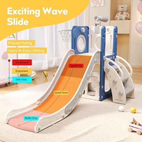 Vista 3 de 6 in 1 Toddler Playset with Slide,Toddler Slide,Slide for Kids with Basketball Hoop,Ball,Ring Toss,Kids Slide Toddler Playground Toddler Slide