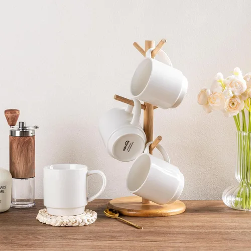 Vista 18 de GBhome Juego de 6 tazas de café de 12 onzas, tazas de café de cerámica con flores adhesivas para hombre, mujer, mamá, papá, juego de tazas de café