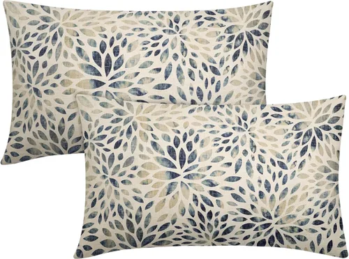 Vista 14 de Juego de 2 fundas de almohada de dalia rojo burdeos de 16 x 16 pulgadas, fundas de almohada geométricas rústicas de flores de algodón y lino
