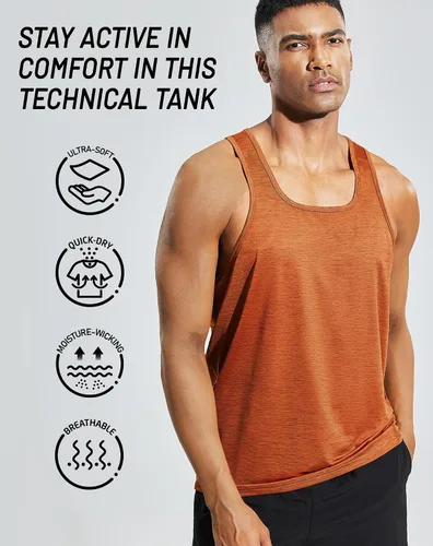 Vista 2 de MIER Camisetas de entrenamiento sin mangas para hombre, secado rápido, natación, atletismo, gimnasio, correr, muscular, playa, camisetas sin mangas