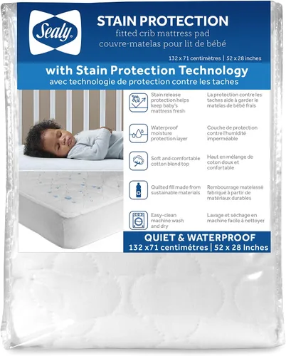 Vista 10 de Sealy Baby Protector de colchón impermeable con protección contra manchas y propiedades antimicrobianas para cuna de bebé y cama de niños pequeños