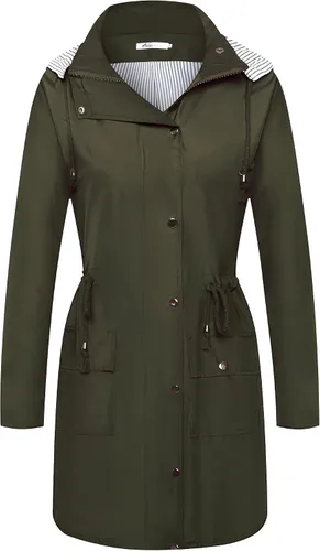 Vista 2 de Twinklady - Chaqueta de lluvia femenina, impermeables rayados de montañismo, gabardinas livianas con capucha para intemperie