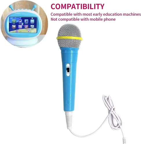 Vista 4 de Micrófono con cable, micrófono dinámico de 0.138 in, conector ligero, sin batería, para niños, máquina de cantar para el hogar (azul), tamaño libre