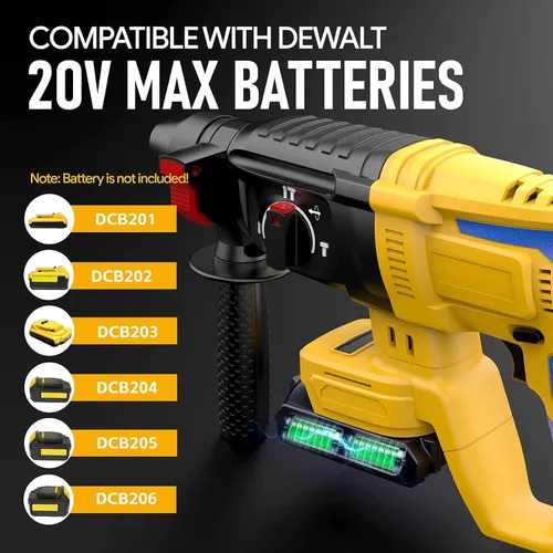 Vista 14 de SDS - Martillo giratorio inalámbrico compatible con batería Dewalt de 20 V, sin escobillas, taladro giratorio SDS para hormigón, mampostería