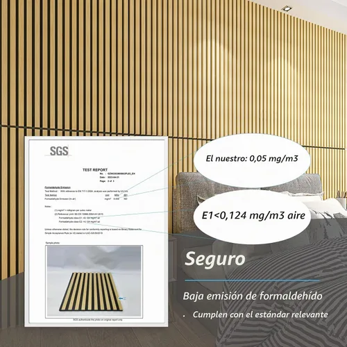 Vista 4 de Art3d 2 paneles acústicos de listones de madera para pared y techo, panel de absorción de sonido acanalado 3D con acabado de madera, roble Noise