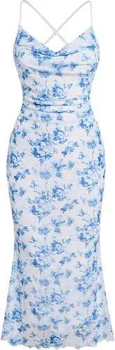 Vista 11 de SOLY HUX Vestido de malla floral para mujer, vestido largo para cóctel Estampado floral multicolor.