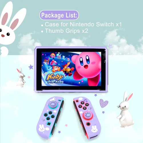 Vista 6 de Dockable Protective Case Compatible with Nintendo Switch Cute Soft TPU Slim Grip Cover for NS Joy-con Controllers with 2 Cat Paw Thumb Grips Caps