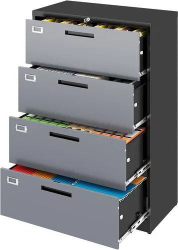 Vista 21 de Archivador de 2 cajones con cerradura, archivador vertical móvil para colgar carpetas tamaño A4/carta/legal, debajo del escritorio, pequeños