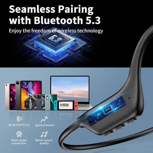 Vista 3 de Auriculares de conducción ósea, auriculares inalámbricos Bluetooth 5.3 de oreja abierta con micrófono, auriculares de entrenamiento de 10 horas