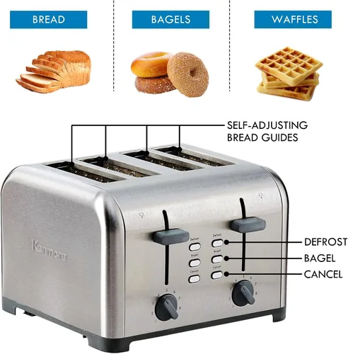 Vista 5 de Kenmore 40605 Tostadora de 4 rebanadas con controles dobles en acero inoxidable