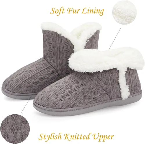 Vista 2 de NineCiFun Botines de invierno mullidos para mujer, botas de punto, pantuflas cálidas para el hogar, para exteriores e interiores con forro de piel
