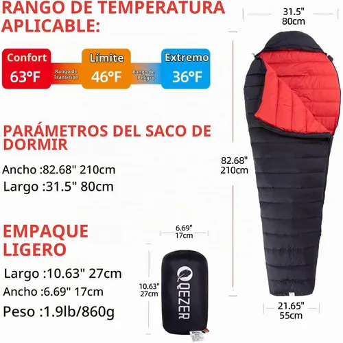 Vista 2 de 0 Degree Down Sleeping Bag for Adults,Cold Weather Backpacking