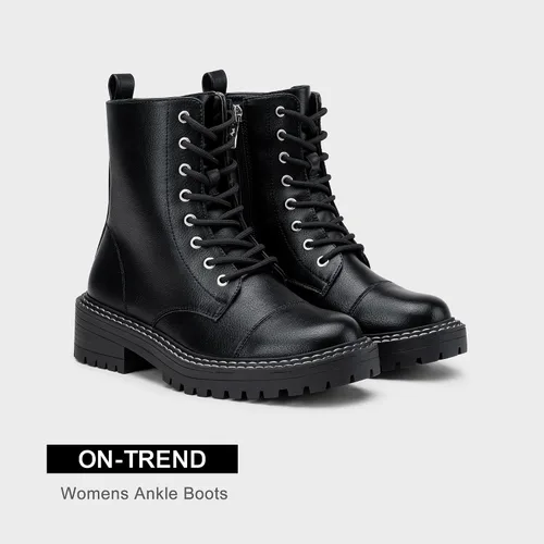 Vista 6 de Vepose Botines de combate de moda 9629 para mujer, botines con cordones y cremallera