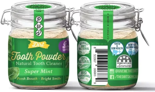 Vista 2 de The Dirt - Polvo de dientes remineralizante, polvo blanqueador de dientes natural sin flúor con hidroxiapatita, sin flúor ni gluten, vegano orgánico