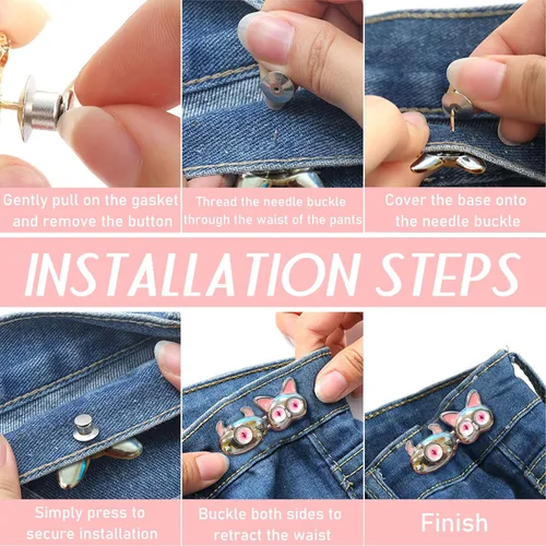 Vista 5 de Botones para jeans, botones desmontables para pantalones de mezclilla, ajuste de botones para ajustar la cintura de los pantalones. Rosado