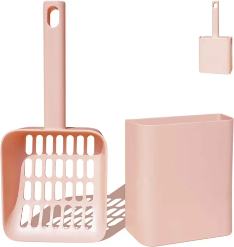Vista 8 de Cuchara de arena para gatos con carrito y soporte, con contenedor para almacenar, material ABS duradero y bonito diseño, 85 gris oscuro mate