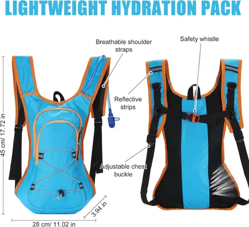 Vista 3 de WinnerWhy Paquete de 4 mochilas de hidratación con vejiga de agua de 2 litros, mochila de hidratación ligera para hombres y mujeres, senderismo