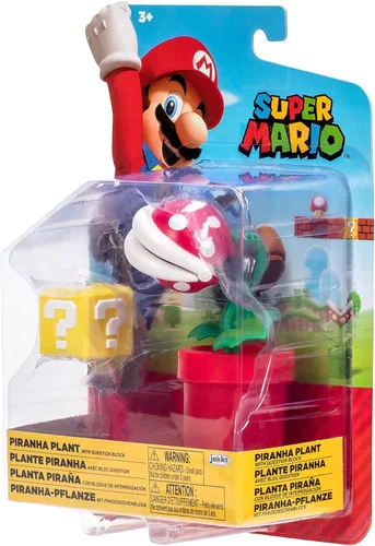 Vista 9 de Super Mario Nintendo - Figura de planta de piraña de 4 pulgadas con accesorio de bloque de preguntas. A partir de 3 años (con licencia oficial)