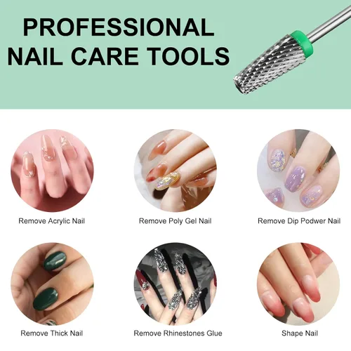 Vista 6 de Broca de carburo de tungsteno 5 en 1, broca de uñas electrónica de barril cónico para uñas de gel acrílico, eliminación de forma de uñas doble