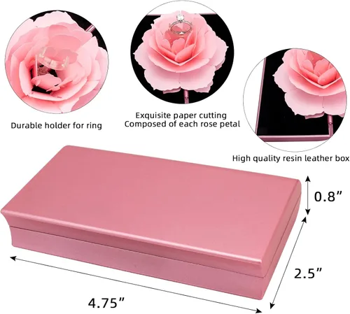 Vista 5 de Caja de anillos de compromiso, caja de anillos de rosa, soporte de almacenamiento de joyas sorpresa para mujer como propuesta de compromiso, anillo