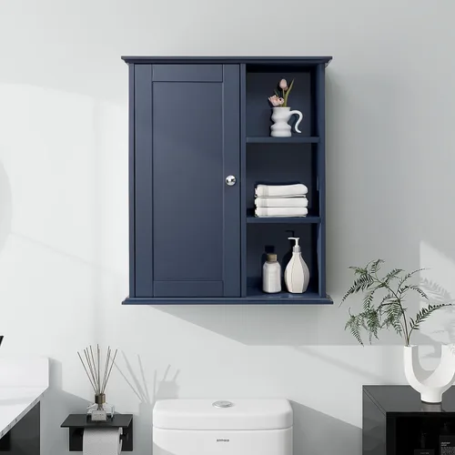 Vista 13 de Armario de pared de baño sobre el inodoro, armario de almacenamiento montado en la pared, gabinetes de madera para medicamentos para baño, Negro