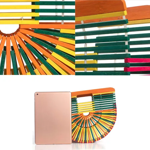 Vista 5 de RULER TRUTH Bolso de bambú para mujer de paja hecho a mano, bolso de bambú natural para playa de verano