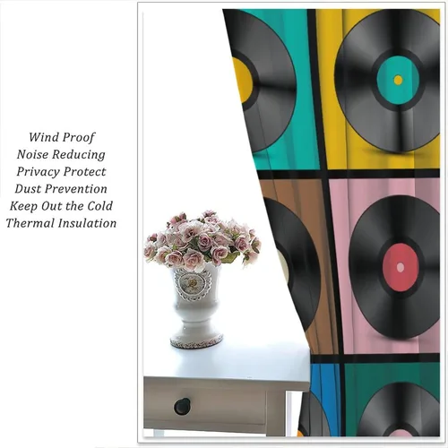 Vista 6 de Cortinas de música retro, discos musicales, álbum musical, guitarra de rock, decoración de bolsillo para barra, tratamientos de ventana para niños