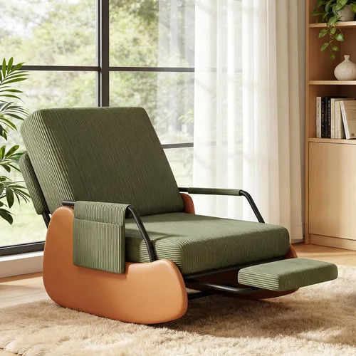 Vista 11 de Furniliving Moderna mecedora, silla mecedora tapizada para guardería con reposapiés reclinable ajustable y retráctil, cómoda silla de descanso